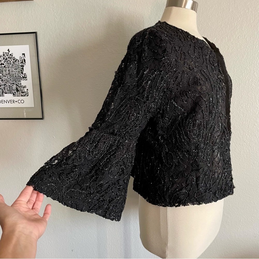 Zara Basic Black Sparkly Blazer Jacket Sz Large Holiday Party Bell Cuff Coat